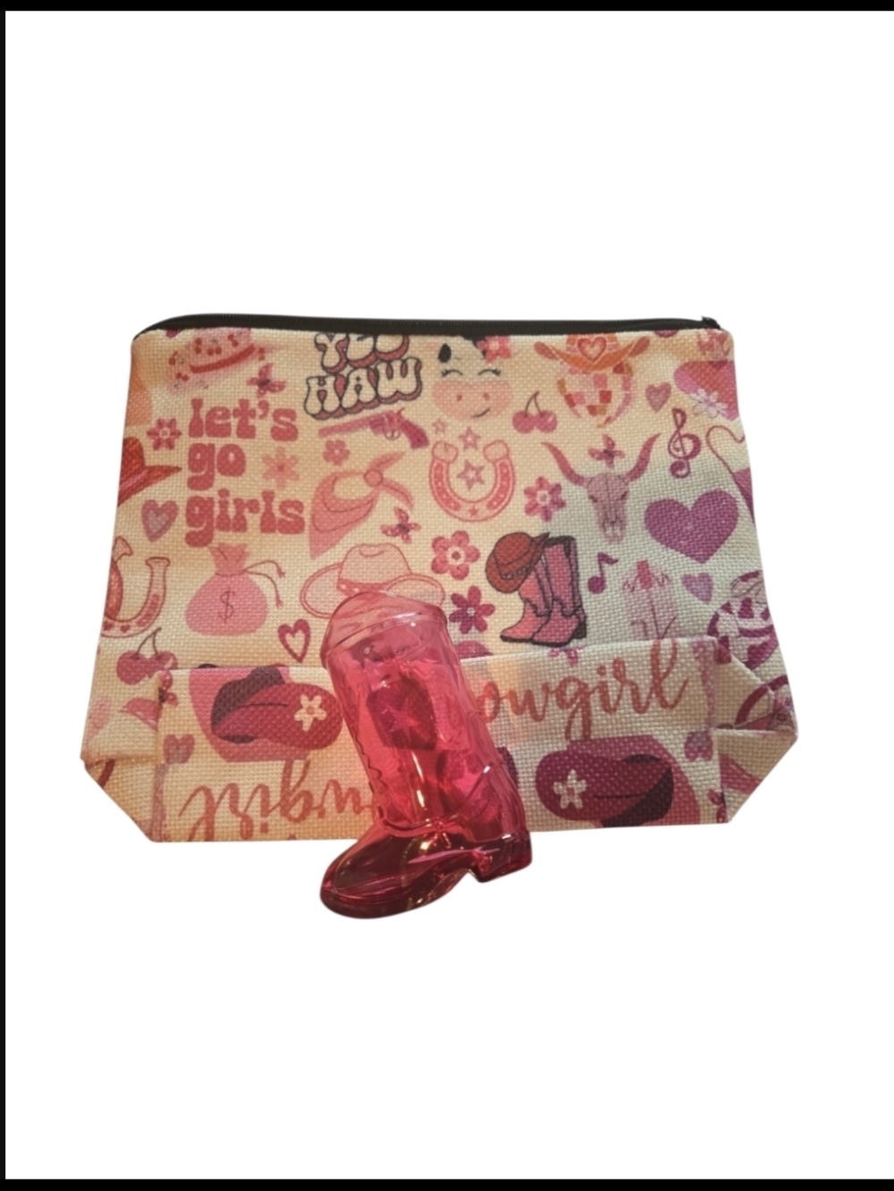 Pink Cowgirl Print Pouch & Boot Glass Glass shot-NWOT